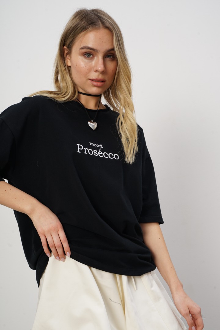 Футболка женская оверсайз "mood Prosecco" черный YA TREND — фото 3