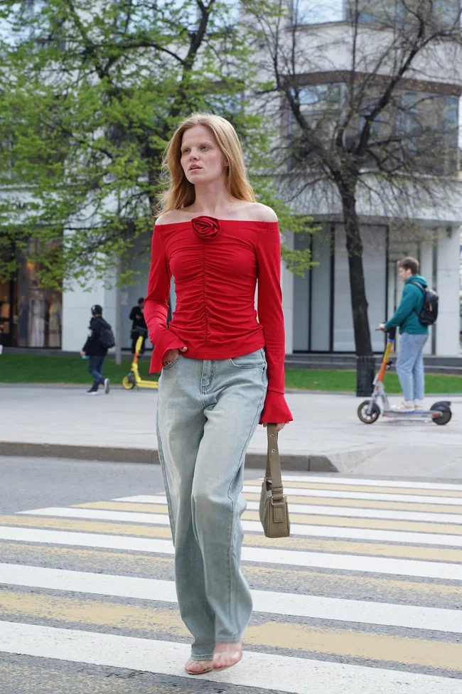 Лонгслив женский Роза хлопок красный YA TREND — фото 3