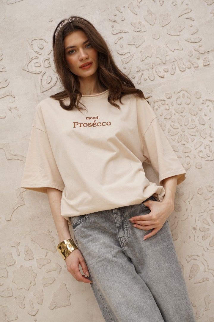 Футболка женская оверсайз "mood Prosecco" бежевый YA TREND
