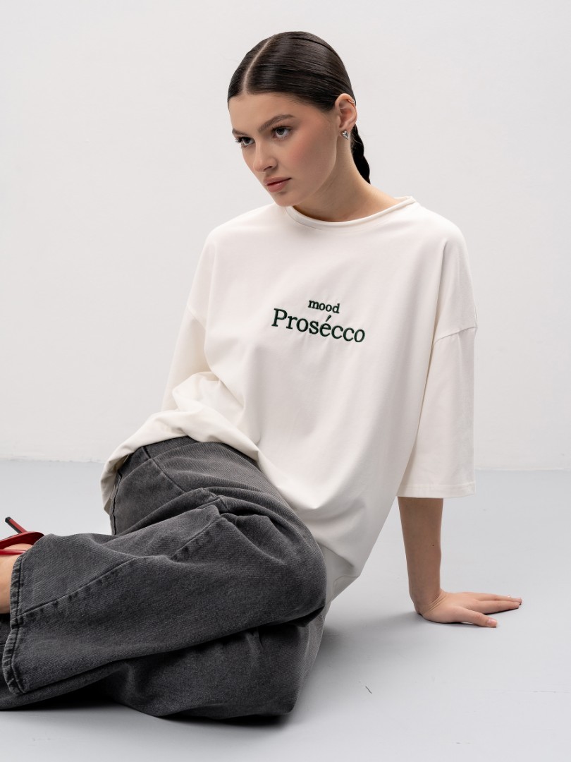 Футболка женская оверсайз "mood Prosecco" молочный YA TREND